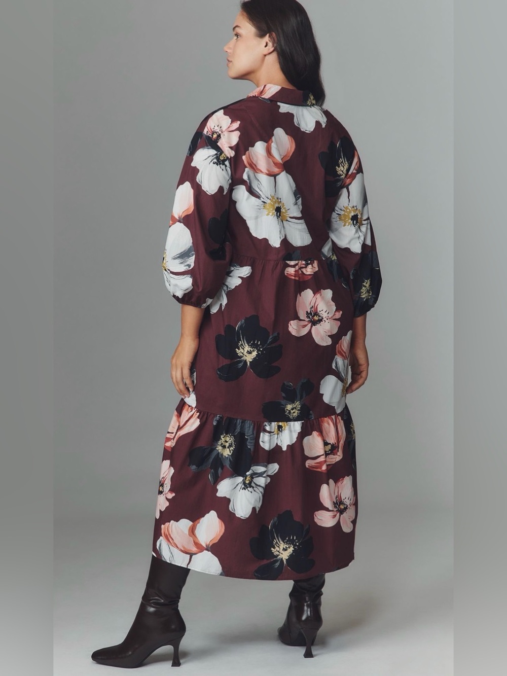 NWT Maeve Bettina Cotton Midi Shirtdress in Maroon Size XL - Picture 2 of 7